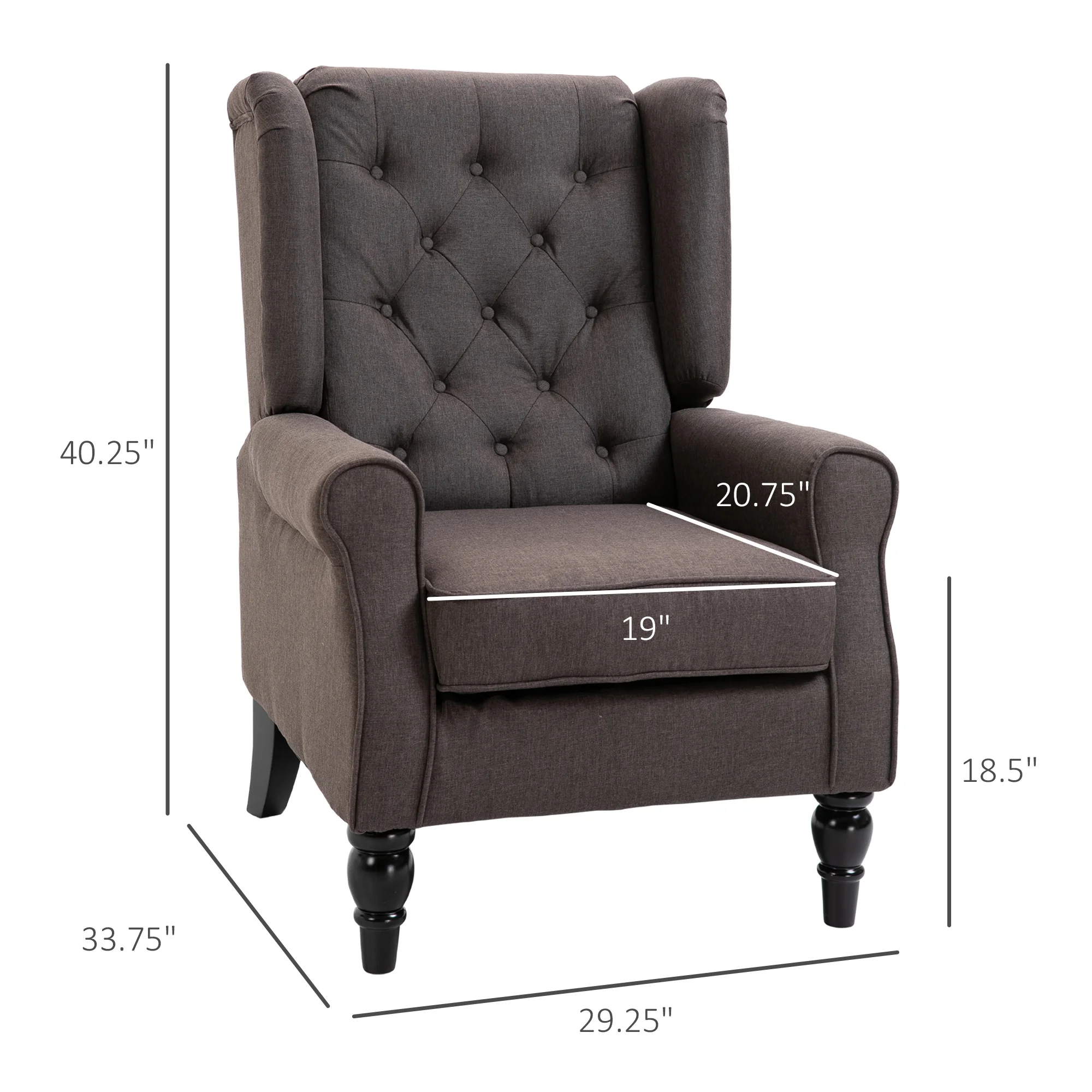 Homcom aksen kursi Button-rumbai kursi dengan Wingback lengan bulat coklat tua