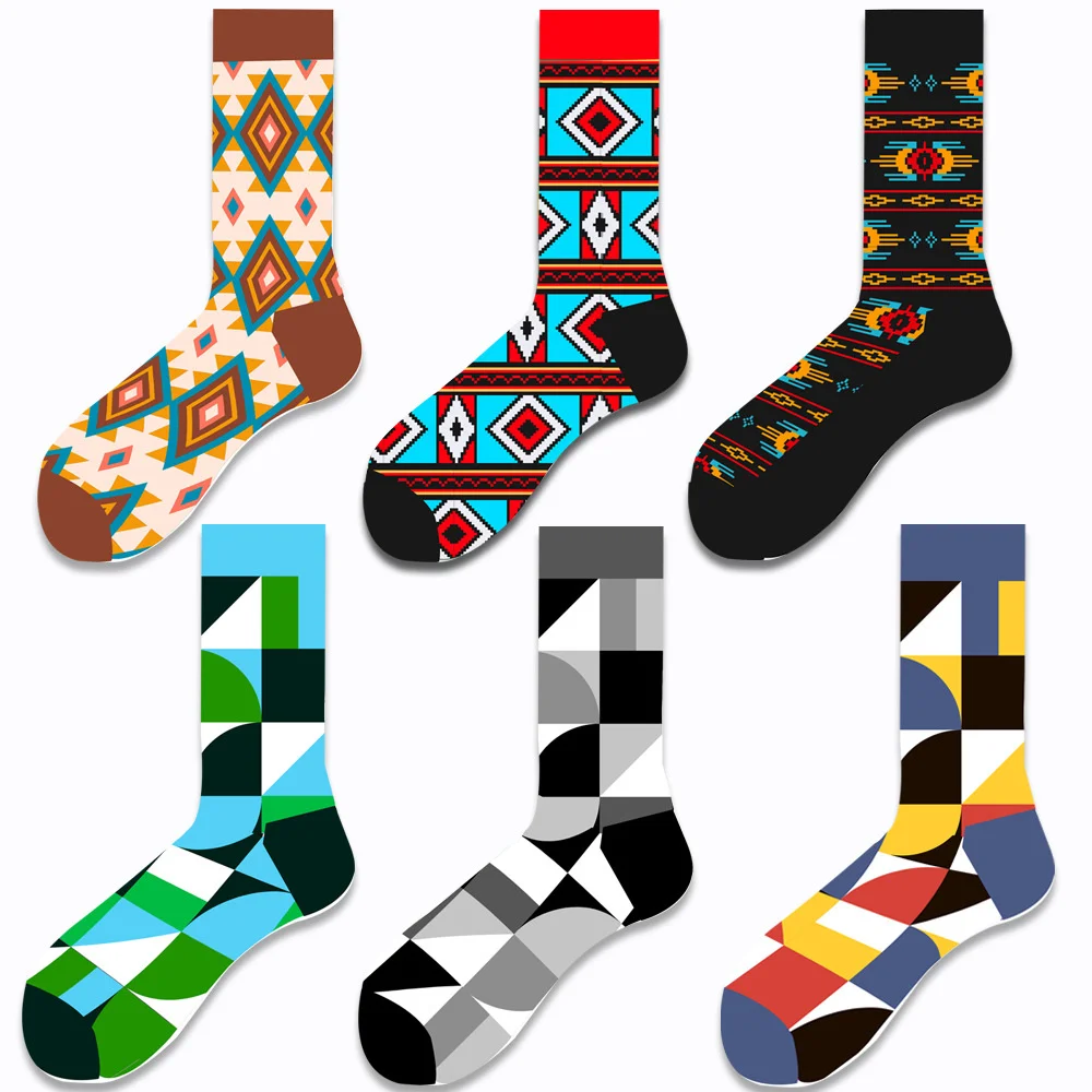 

trend Hot Sale Men Socks Casual Gentleman High Quality Color Puzzle happy Socks Business Party Dress Cotton Socks for Men