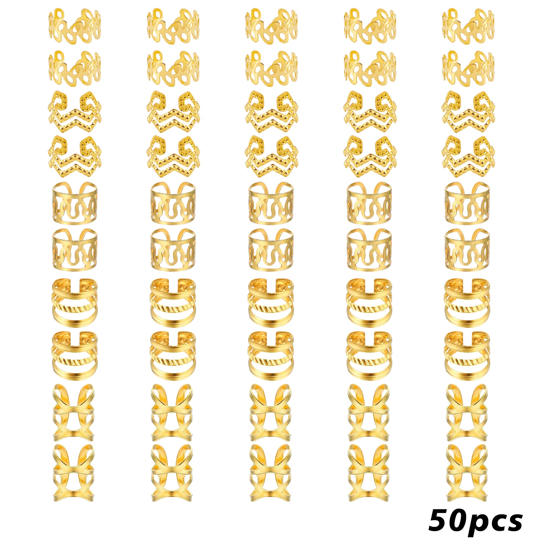 50pcs Multi-Design Adjustable Hair Rings Collection for Braids