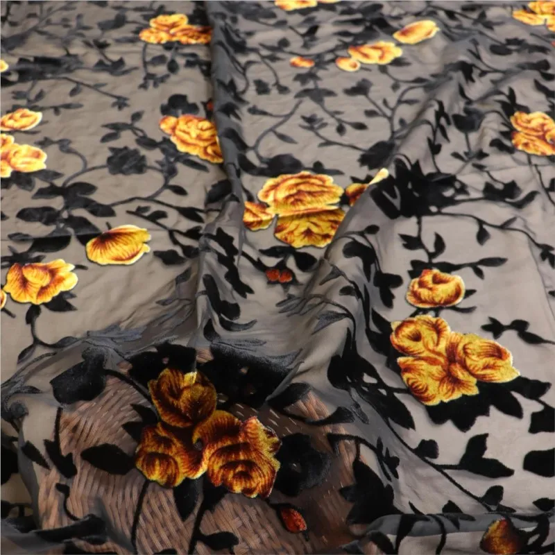 Gaun tidur cheongsam dari kain beludru viscose brokat tenun bermotif dan berwarna pecah-pecah