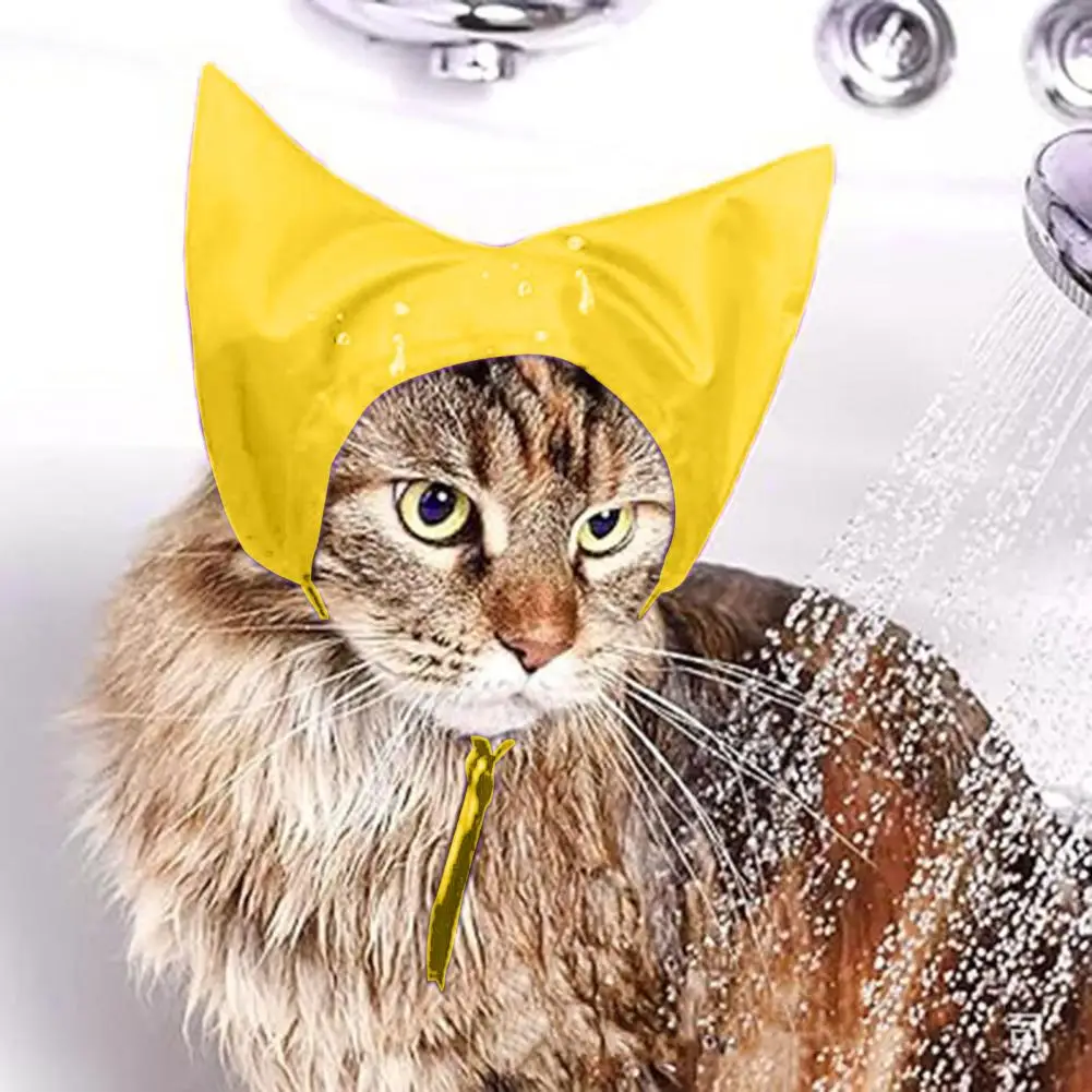 Pet Bathing Accessory Adjustable Waterproof Cat Shower Cap with Ear Cover for Bathing Raining Prevent for Washing