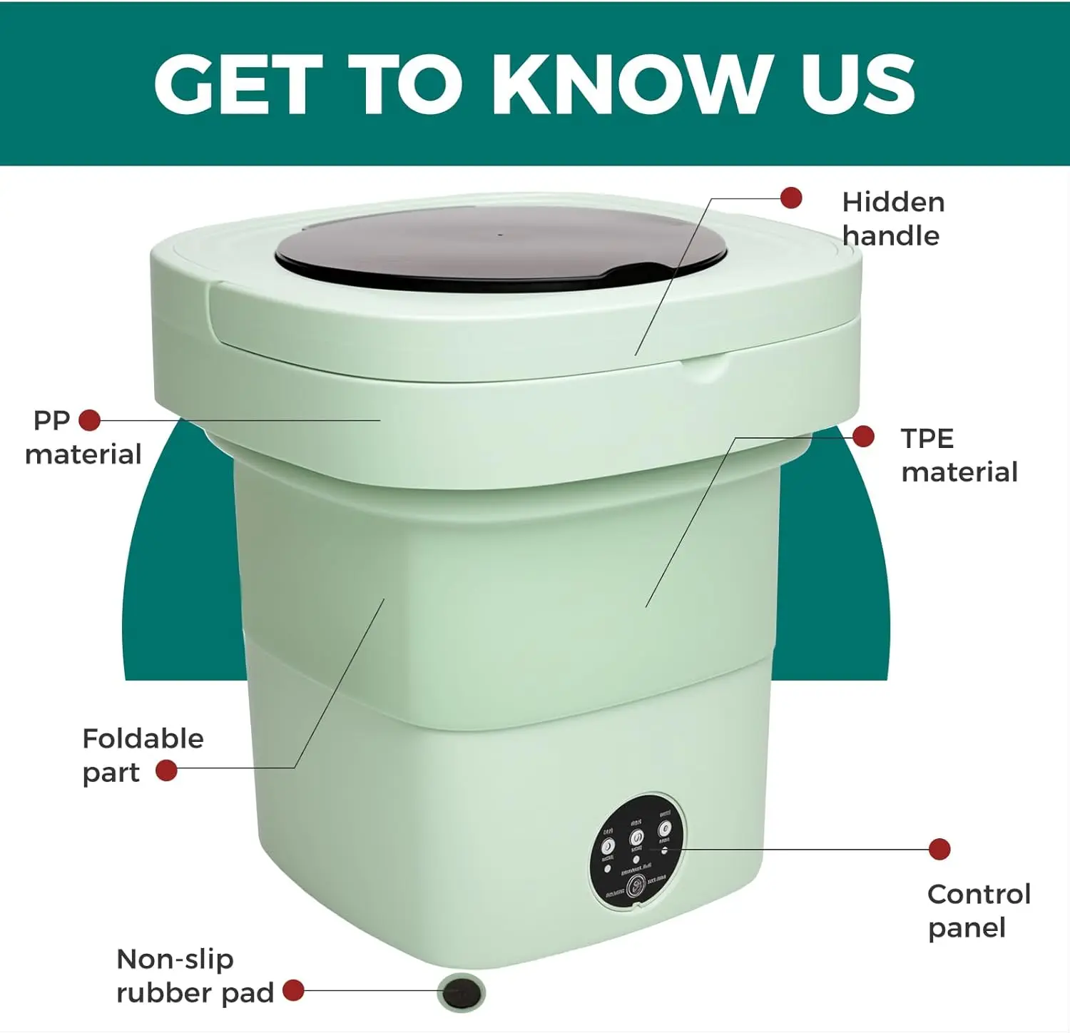 غسالة صغيرة محمولة - مجموعة غسيل ومجفف غسيل ومجفف قابلة للطي على سطح الطاولة، مدمجة لافادورا بورتاتيل (أخضر، متوسط)