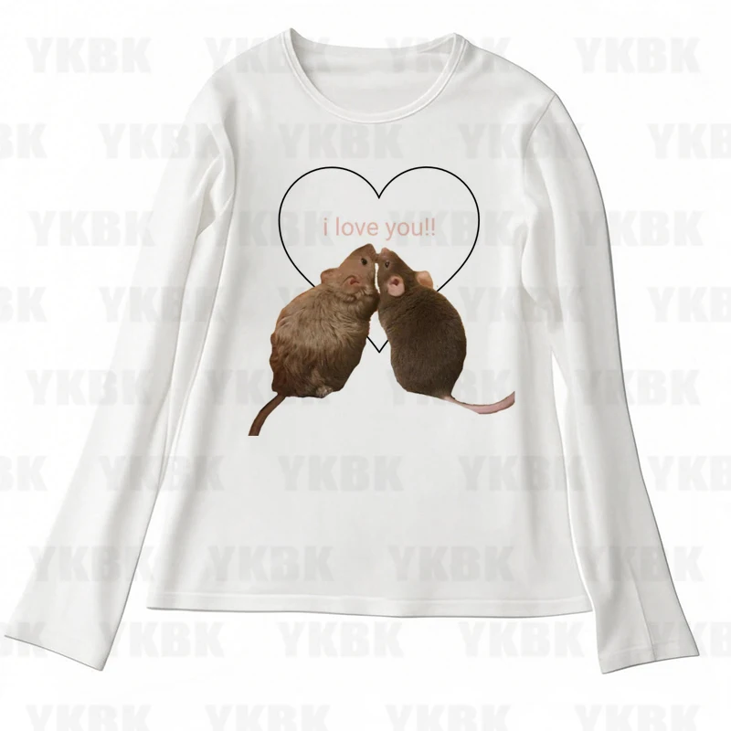 

Kawaii Girls Long-sleeve Print Anime Tees Y2k Mouse Long-sleeve Tops Streetwear Women Harajuku Retro 90s Emo Casual Punk Baby