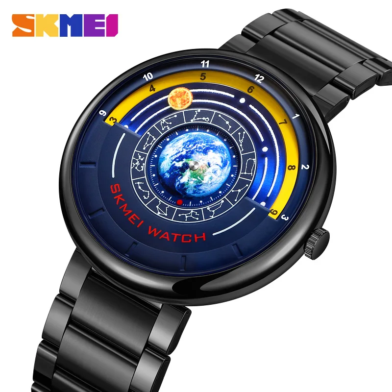 SKMEI 2361 Man Quartz Large Dial Alloy Waterproof fashion﻿ Watches Calendar Analog timing Alarm Clock Constellation Space theme
