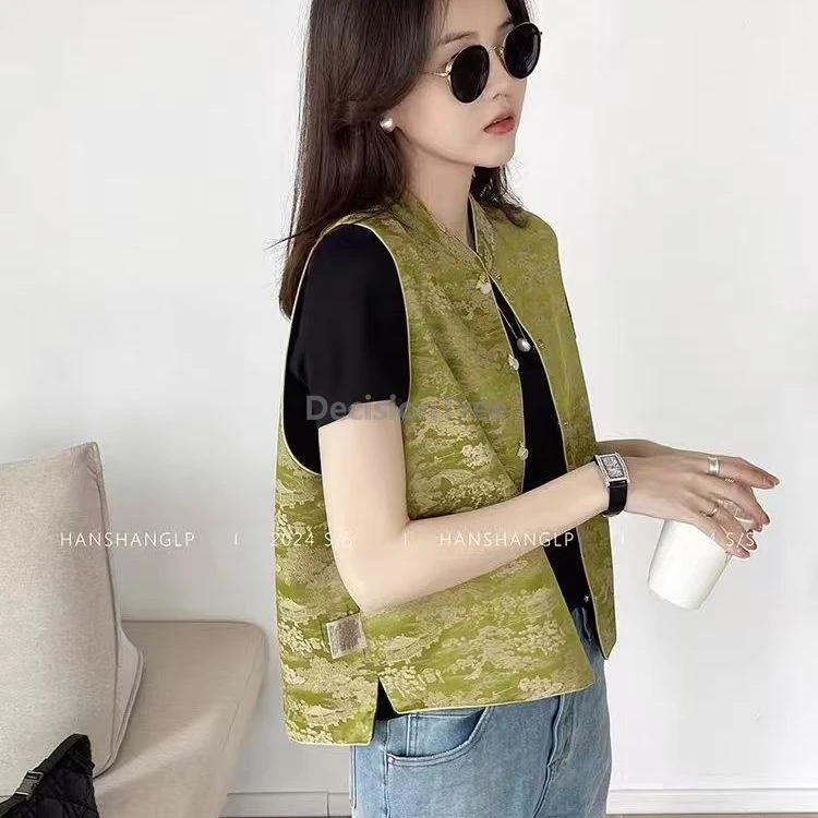 Elegant Women's Vest Reversible Vest Vintage Chinese Style Clothing Buckle Flower Printed Top Tang Suit Jacket Daily coat