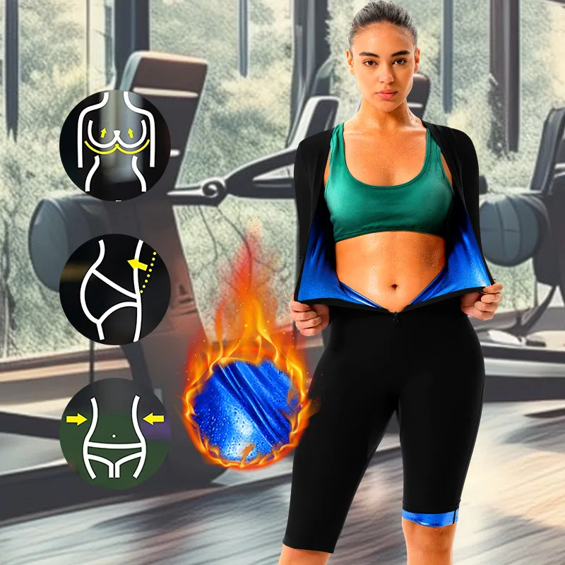 

Women's 3-In-1 Sauna Sweat Suits Long Sleeved Shorts for Adult Fat Workout Weight Loss Full Body Slimming Shaper Waist Trainer