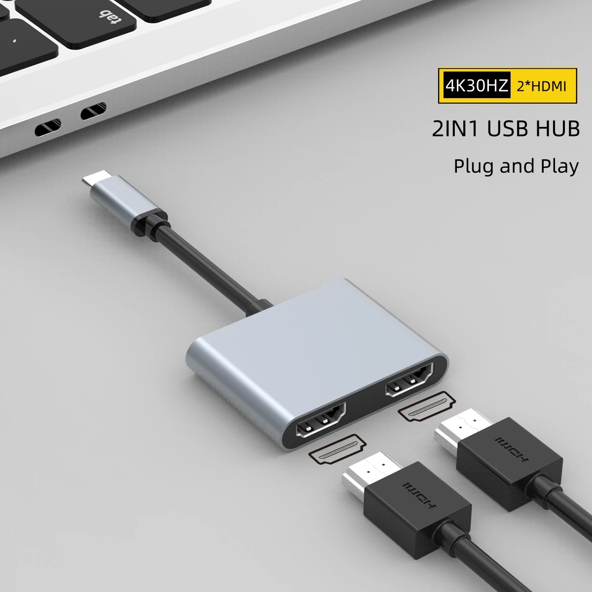 

2 In 1 USB-C Docking Station, USB C Adapter USB C Hub Aluminum Shell Type-C To 4K HDTV+HDTV Same Screen Docking For Laptop