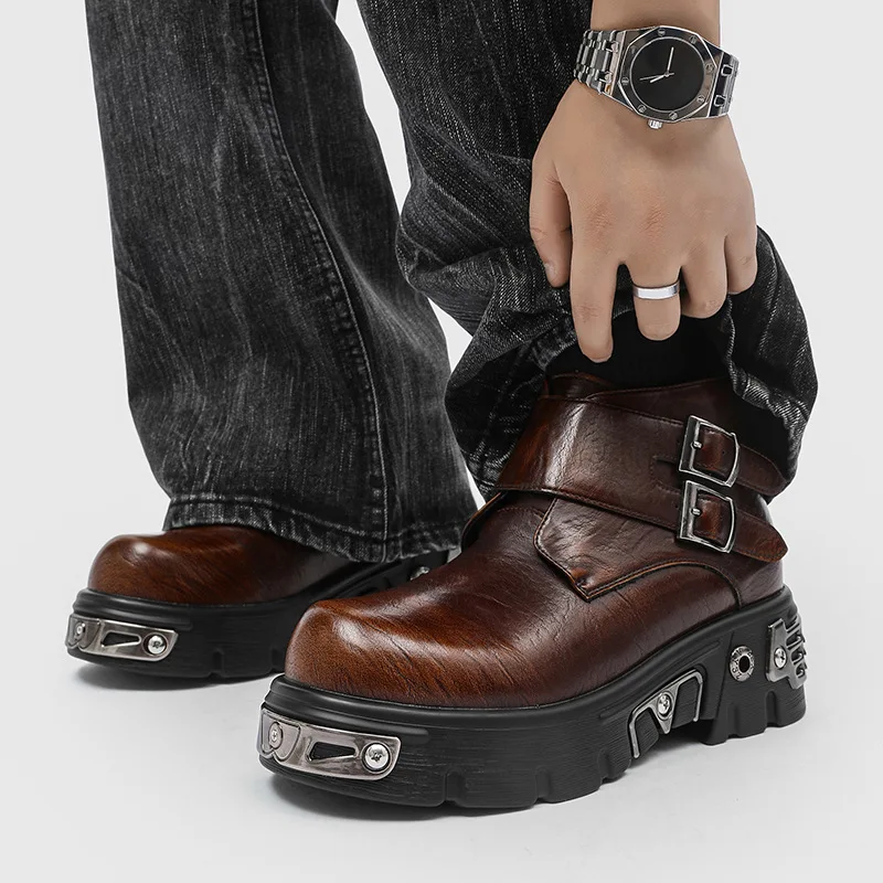 Botas de plataforma punk a la moda para hombre, zapatos de cuero