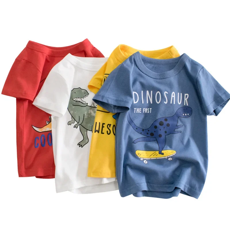 2-9 lat T Shirt zwierzęta kreskówkowe dziecko dzieci chłopcy dziewczęta dzieci bawełniane krótkie rękawy letnia odzież nadruk dinozaura KF917