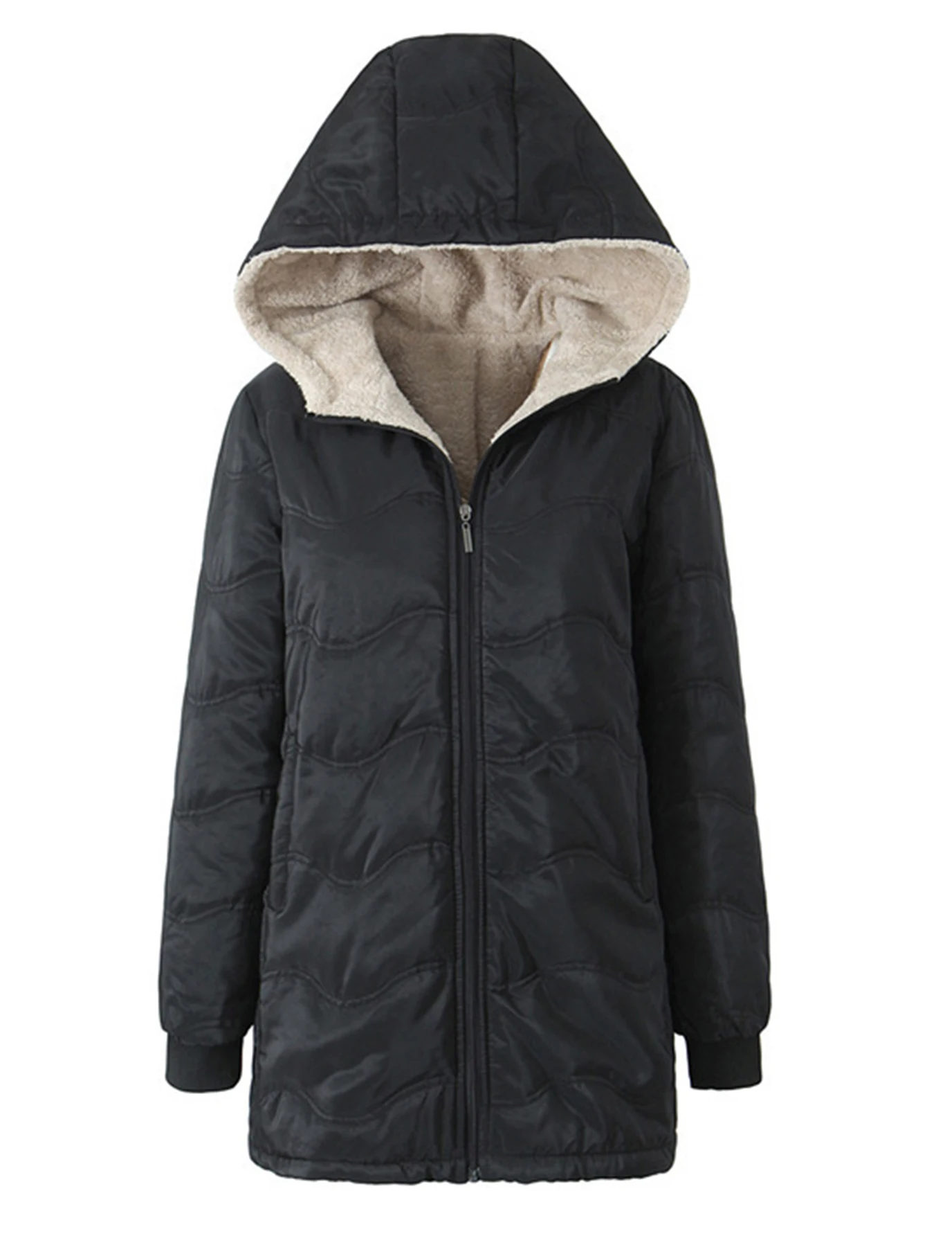 Casual katoenen gewatteerde jas met lange mouwen, rechte mouw, stijl, comfortabele damestop, modetrend bovenkleding