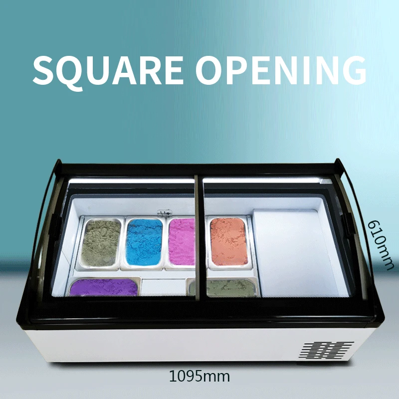 Commercial Refrigerated Ice Cream Display Cabinet 6 Barrel Hard Ice Cream Freezers Custom shape opening