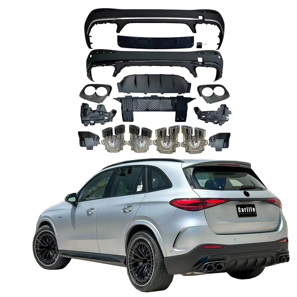 

GLC rear diffuser look parts for Mercedes benz X254 GLC300 GLC350 2023 2024 year upgrade GLC43 rear diffuser and pipes