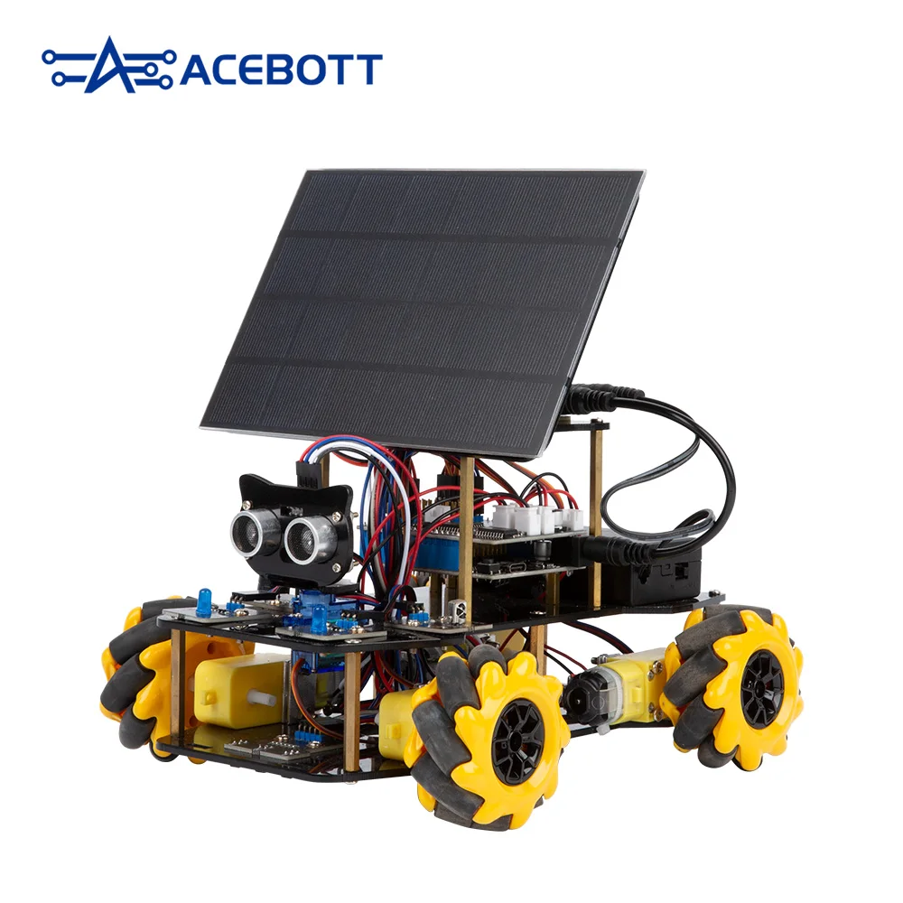 

ACEBOTT ESP32 4WD Mecanum Wheel Solar IoT WiFi STEM STEAM Programming Smart Robot Car kit for School Project Arduino