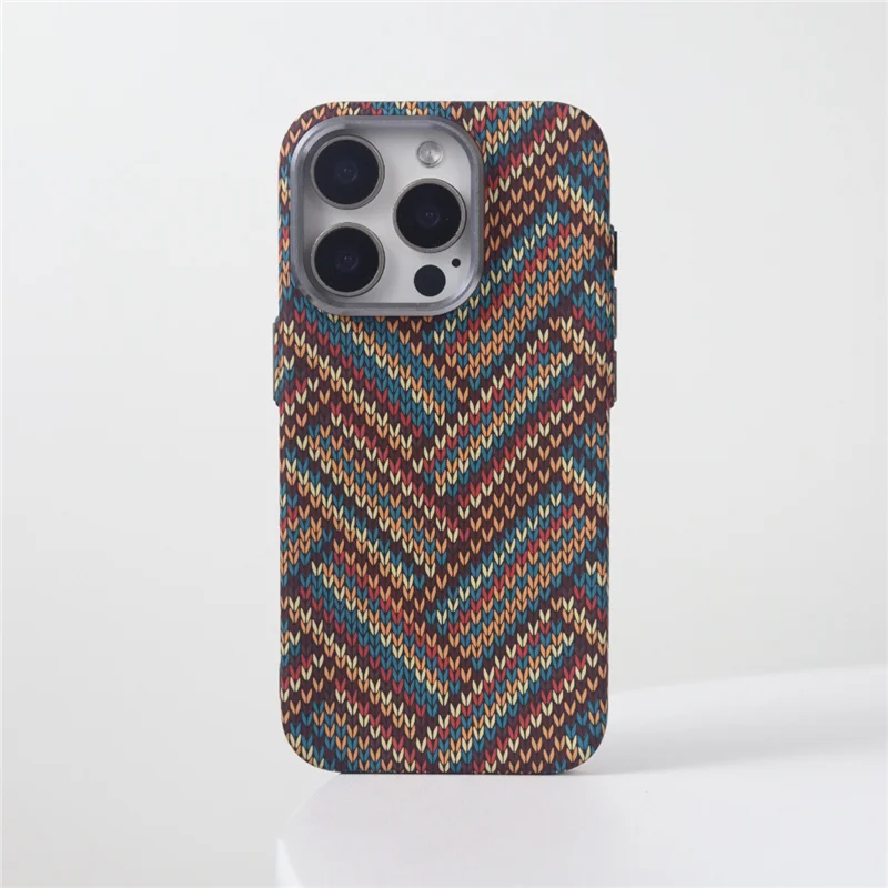 

Abstract Art Hit Color Woven Pattern Wireless Charge Magsafe Cases For iPhone 16 15Pro 14 16Pro Max Metal Lens Hard Back Cover