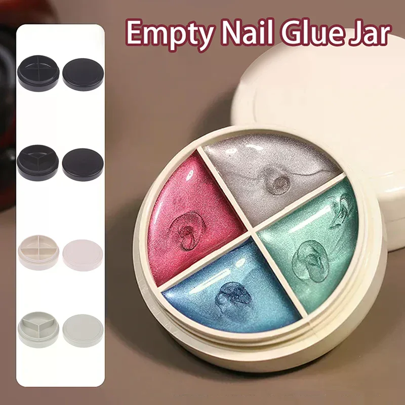 3/4 Grids Empty Nail Gel Jar Plastic Glitter Polish Holder UV Glue Organizer, Manicure Painted Gel Storage Case for Nail Supply