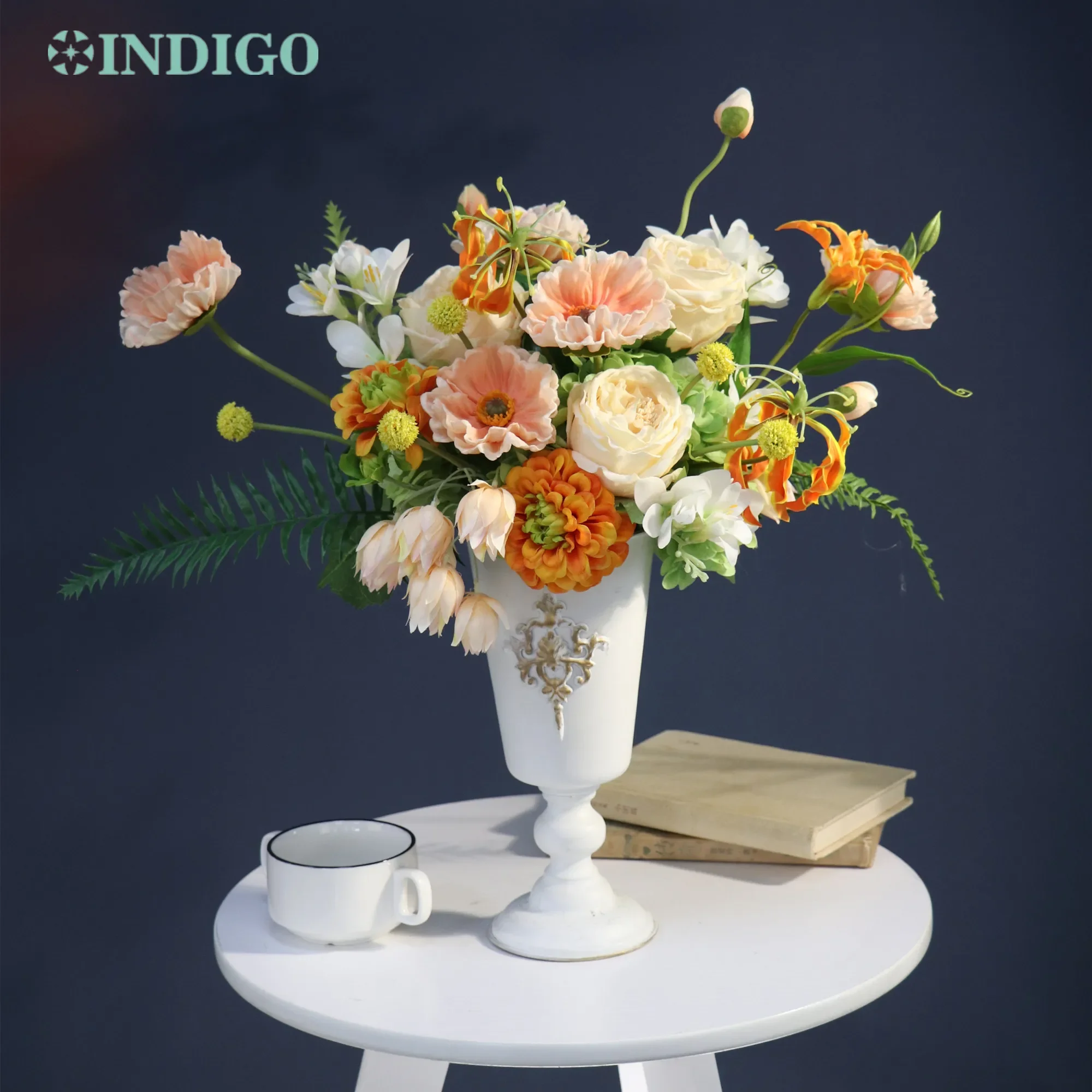 

INDIGO- Champagne Artificial Flower Arrangment with Vase,Lily, Rose,Peony,Home Decoration,Party Christmas Centerpiece,Event