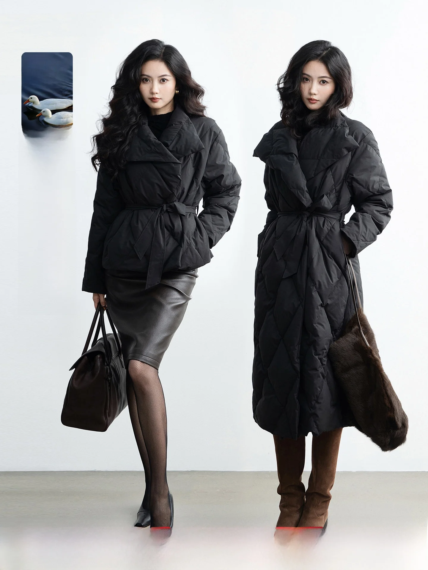

TAIYANG OFFICE High Fill Power 400g 90% White Du down Bla Quilted Women's Winter Jaet Warm Long Sve Thiened Coat