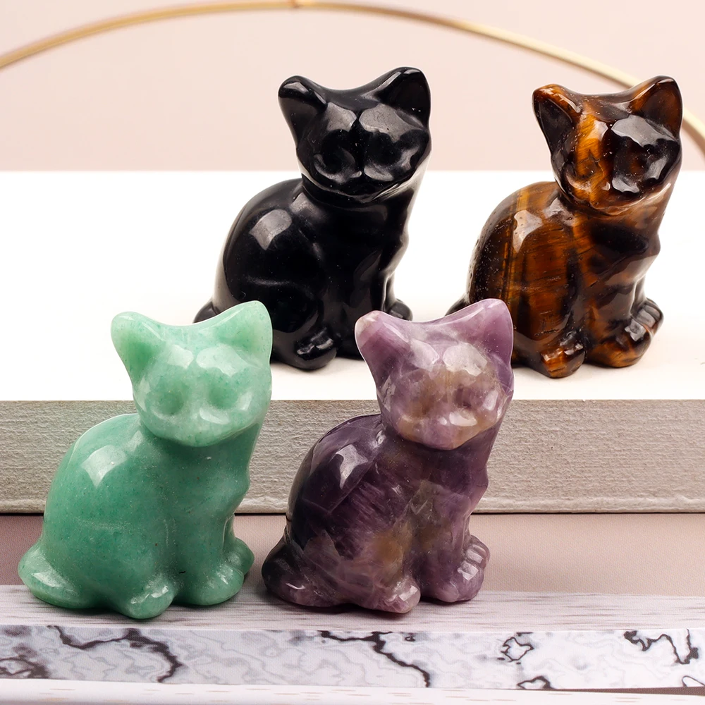 1.5 Inch Hand Carved Tiger Eye Lucky Cat Figurine Jade Kitten Statue Crystal Collectible Ideal Size for Home Decor