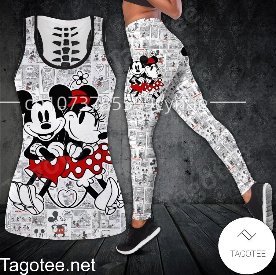 Disney Minnie Mickey Women\'s Hollow Out Tank Top+Women\'s Leggings Yoga Set Fitness Leggings Sports Set Tank Top Leggings Set