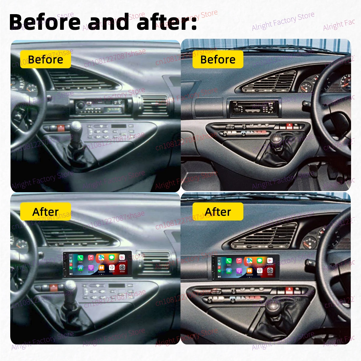 CarPlay Android Car Stereo 1 Din Head Unit for Citroen Dispatch Peugeot Expert 1996-2006 Autoradio with Navigation BT Multimedia