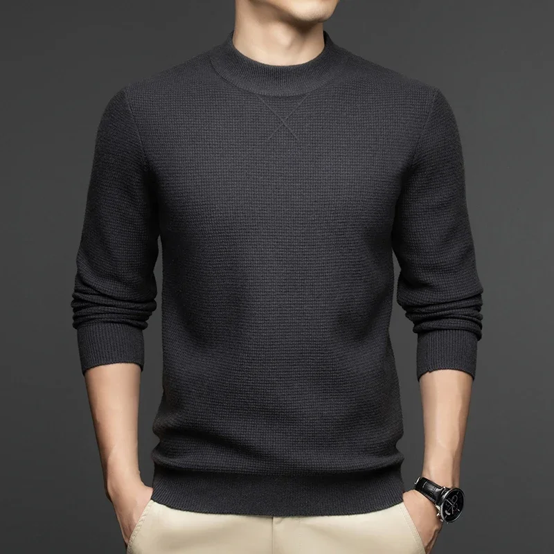 New Wool Half High Collar Sweater Man Thickening Business Affairs Keep Warm Coats Autumn Winter Fashion Simplicity Man Tops