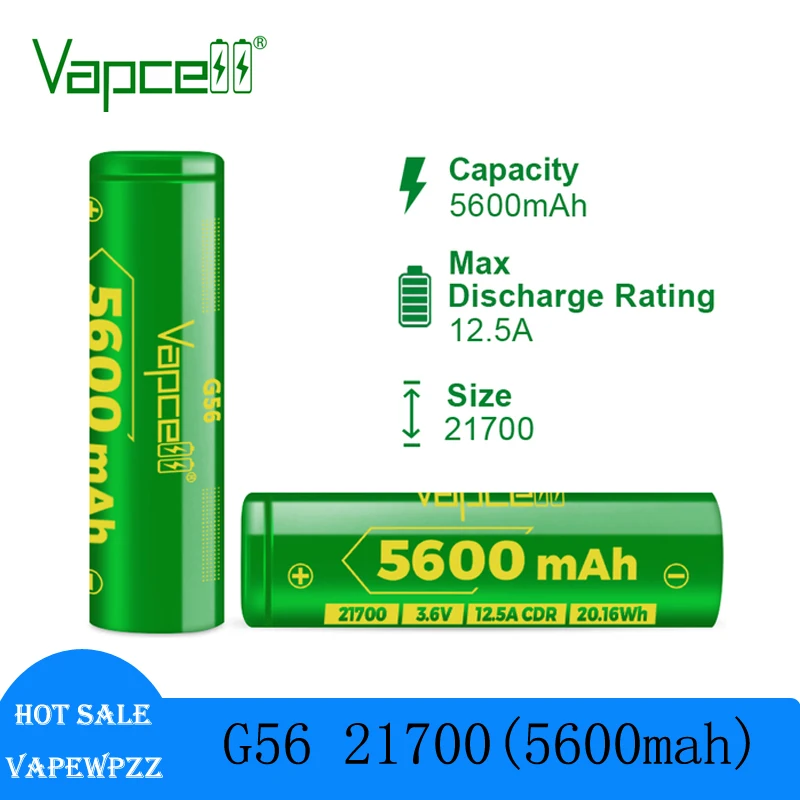 1-10 stücke Original Vapcell G56 21700 Batterie 5600 mAh Kapazität 12,5 A 3,6 V Lithium-Batterie Starke Leistung wiederaufladbare Batterie