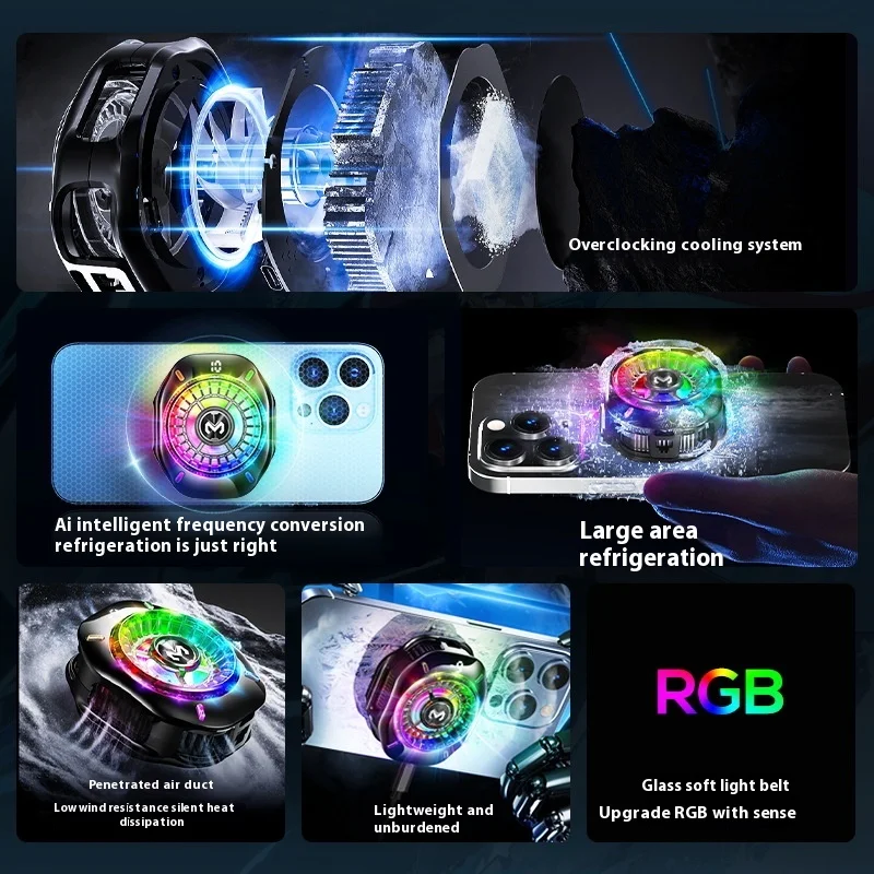 Radiator Semikonduktor AI Baru 2025 Klip Belakang Magnetik Tampilan Digital Icing Radiator Ponsel Gaming Super Keren