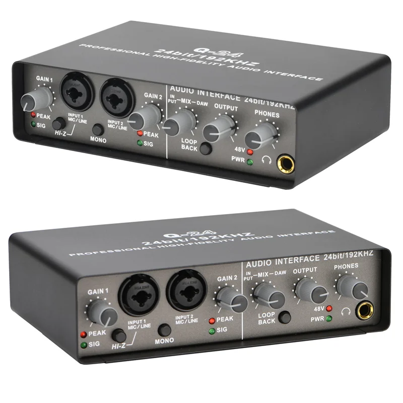 GET! Professional 24Bit 192KHz Audio Interface 2 Input Sound Card for Electric Guitar Loopback External Studio PC Recording