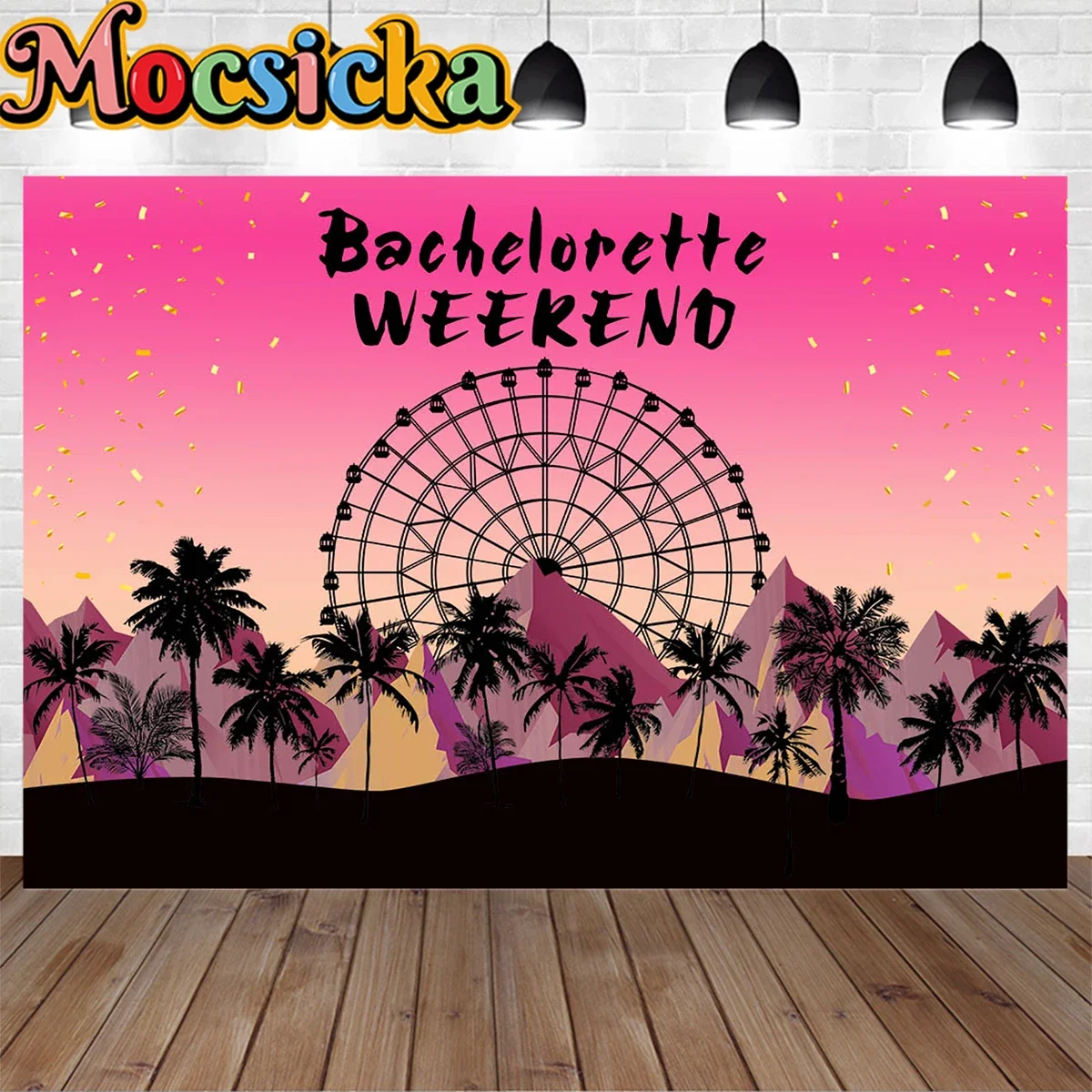 Verano despedida de soltera fin de semana música fiesta noche decoración fondo Banner noria palmera telón de fondo fotografía niñas foto