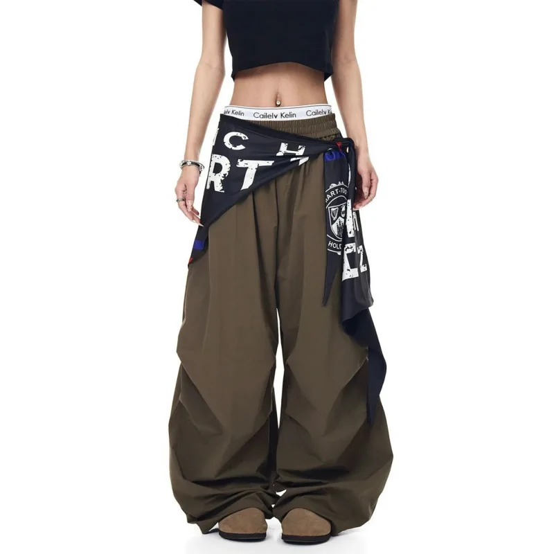 

Lazy Relaxed Feel Butt Curtain Scimitar Casual Pants For Women Summer New Draped Wide Leg Baggy Cargo Pants Grunge Emo Trousers