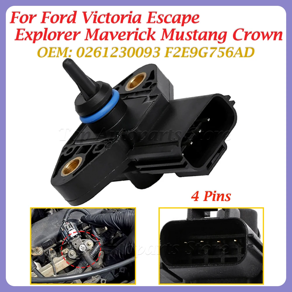 For Ford Victoria Escape Explorer Maverick Mustang Crown P0193 FRPS Fuel Rail Injection Pressure Sensor 0261230093 F2E9G756AD