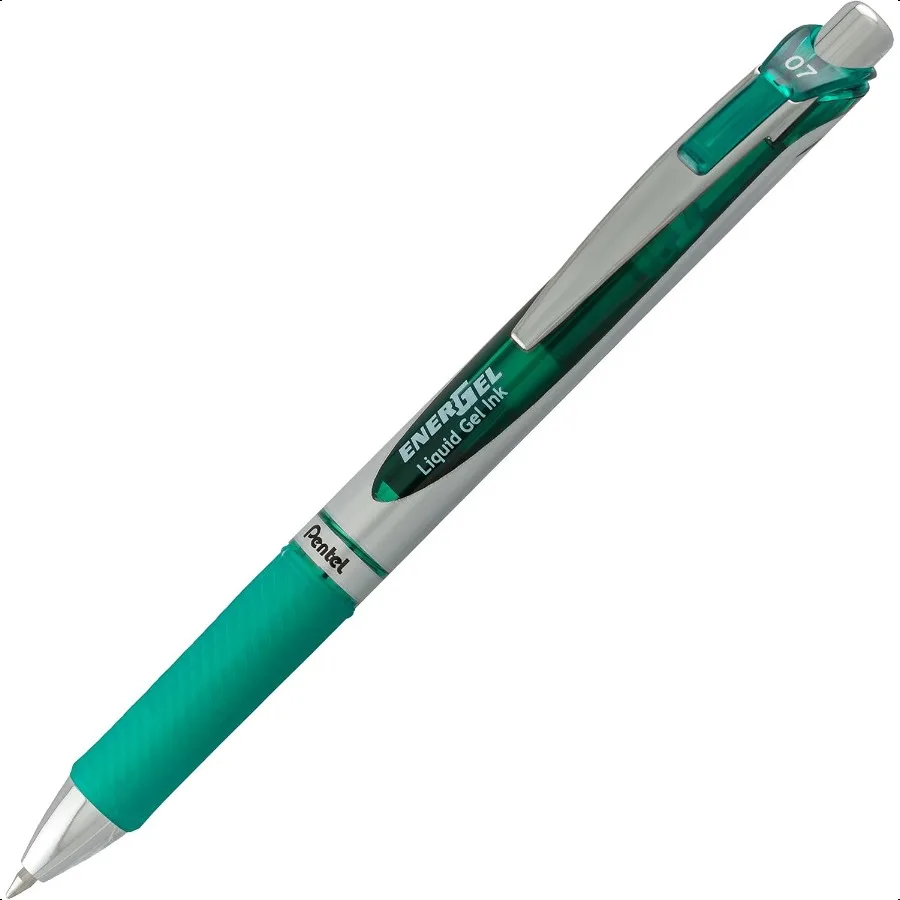 EnerGel RTX Retractable Liquid Gel Pen 0.7mm Medium Line Metal Tip Green Ink Pack of 2 (BL77BP2D) - Image 2