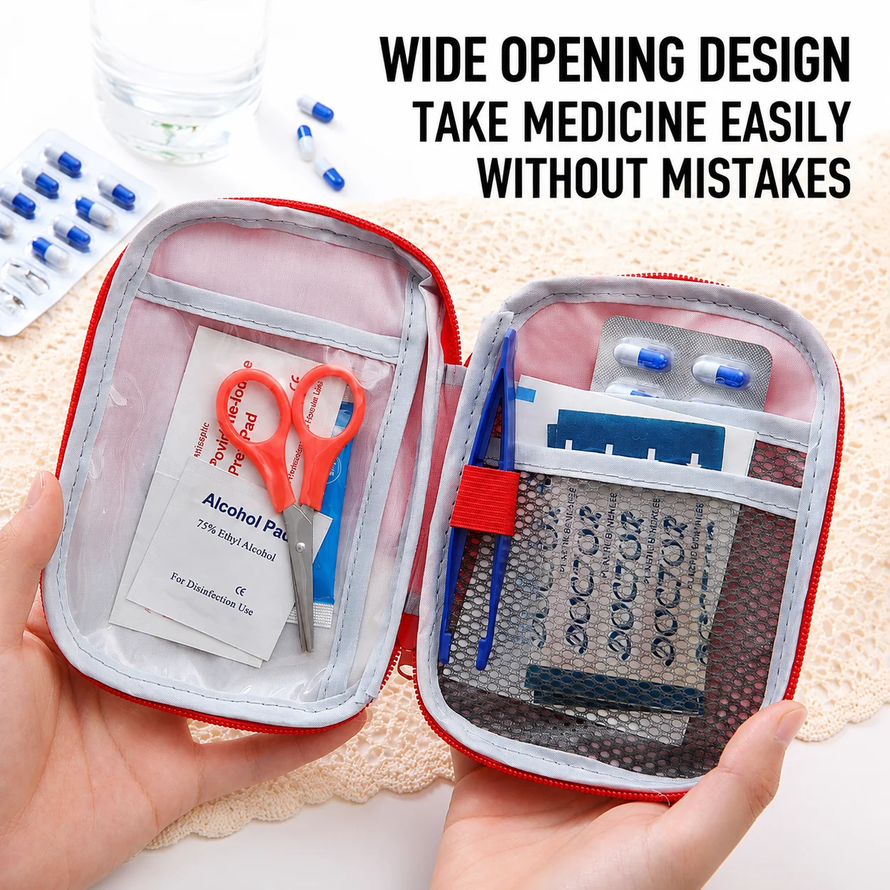 First Aid Kit Oxford Cloth Large Capacity Foldable Handheld Medicine Storage Bag Multi‑purpose Emergency Medical Pouch for Home