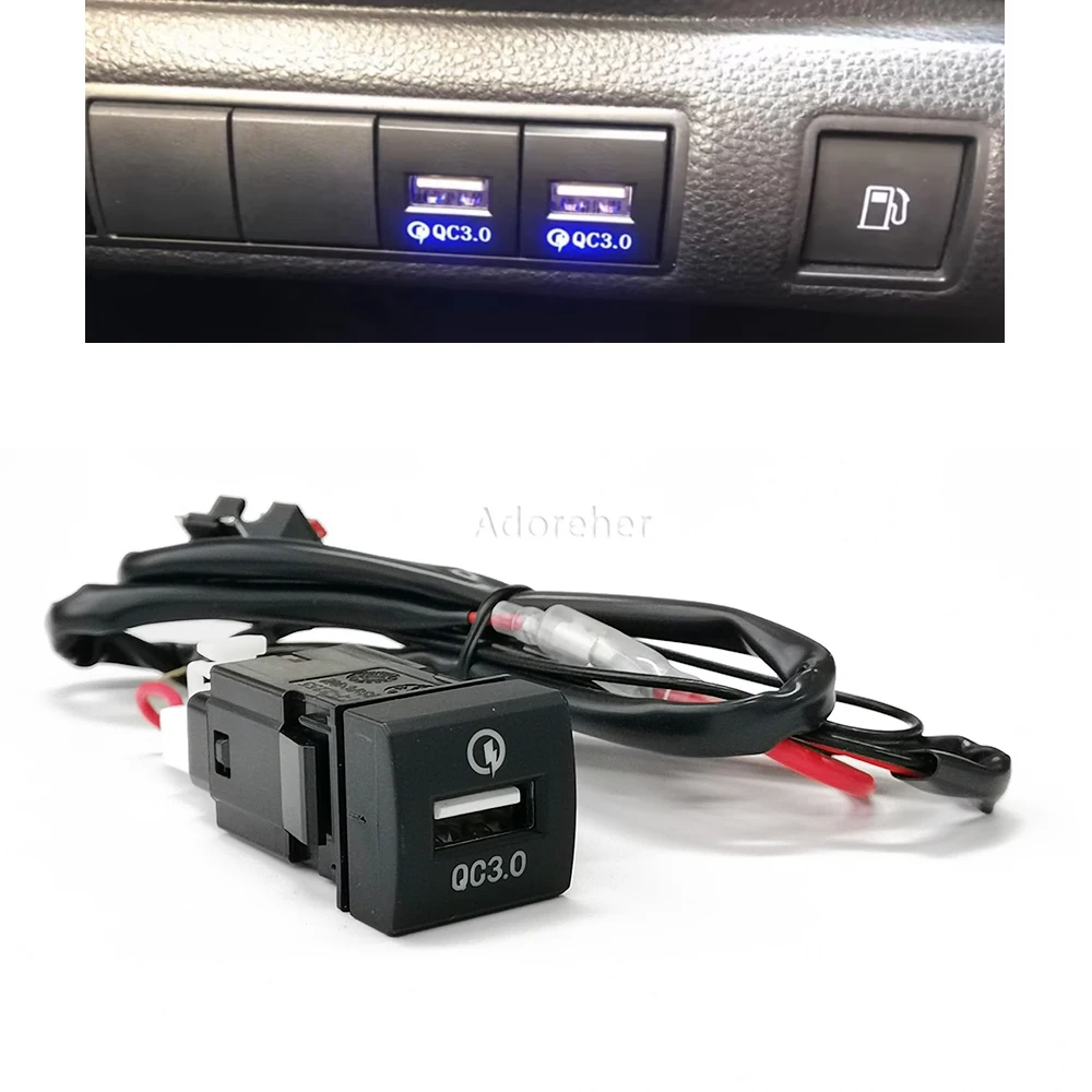 TYPE-C PD USB Interface Socket Blue Light Car Quick Charger For Cell Phone Charger For Toyota Prado Corolla RAV4 Camry HIACE