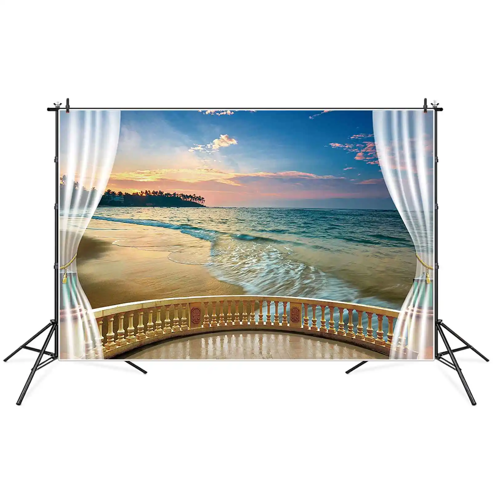 MOON.QG-Pôr do sol nuvens ondas de fundo para homens, praia e férias, cortina branca, oceano e beira-mar, festa personalizada fotocall suprimentos