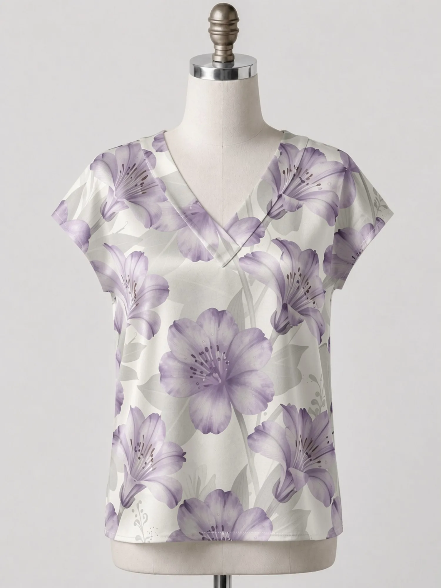 Floral Satin V Neck Top for Women Cap Sleeve Soft Draped Fit Silky Elegant Holiday Travel Wear Lightweight Breathable Silky Glam