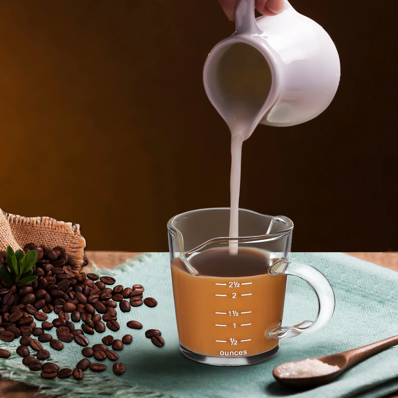 

1Pcs Espresso Cup Two-Mouth Glass Measuring Cup Temperature Resistant High Quality Silicon Scale for Hot Cold Drinks