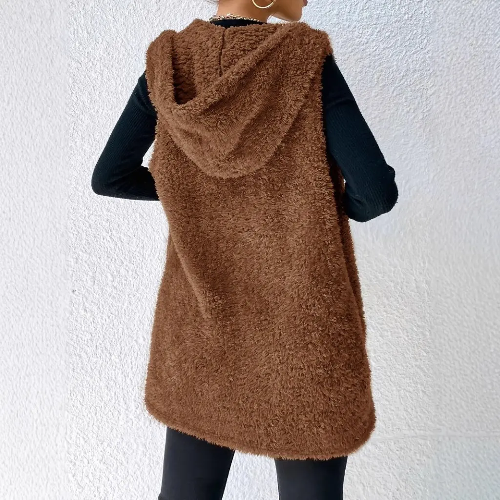 

Women's Casual Plush Long Cardigan Vest European American Fashion Coat