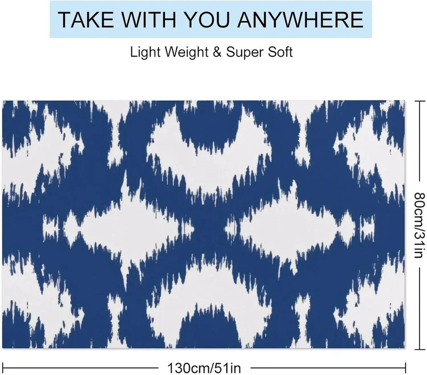 Abstract Ikat Style Pattern Beach Bath Towel Compact Fade Resistant Cotton Pool Hotel Picnic Cruises Towels Vintage Blue Fresco