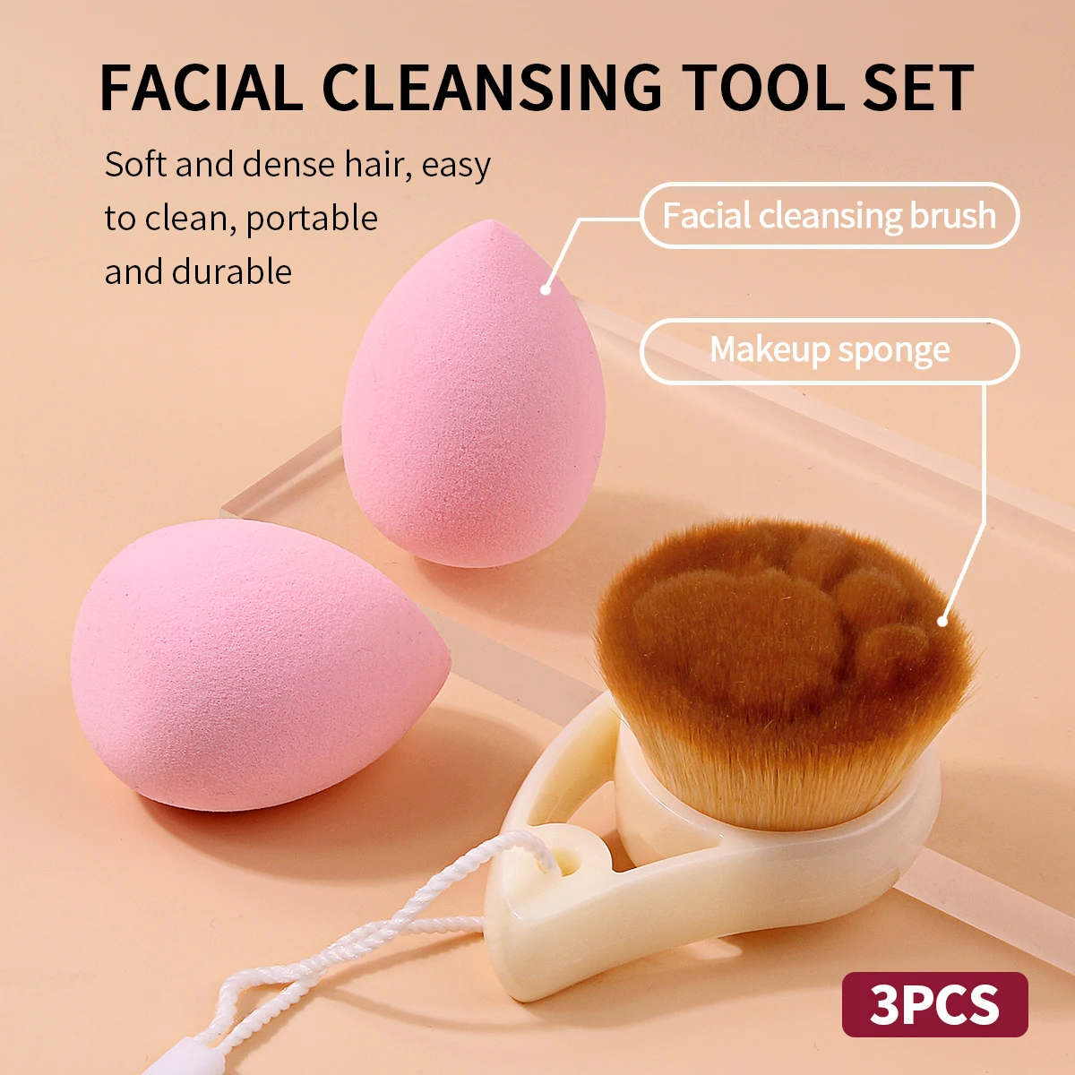 3Pcs Facial Cleansing Tool Set Soft Manual Face Washing Brush Cosmetic Puff Skin Care Exfoliating Face Cleaning Beauty Tools
