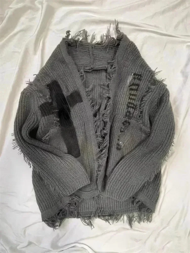 Subculture Punk Gothic Cardigan Women Vintage Grunge Loose Thin Knitted Sweaters Coats Y2k Streetwear Harajuku Gothic Tops Chic