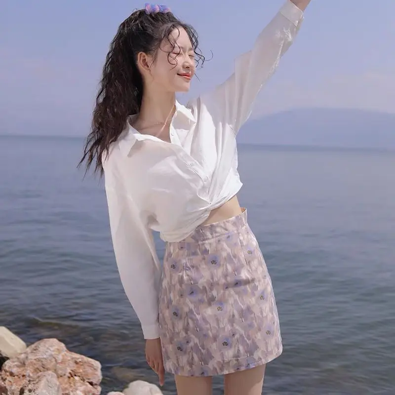 

High-waisted Floral New A-line Skirt with Hip Versatile Skirt