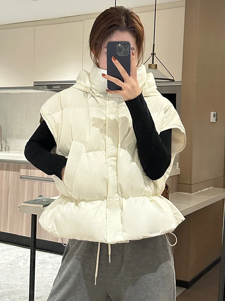 

Женский пуховый жилет 2024, новинка осени-зимы, с капюшоном, из утепленного полиэфирного волокна, белый, с наполнителем из пуха