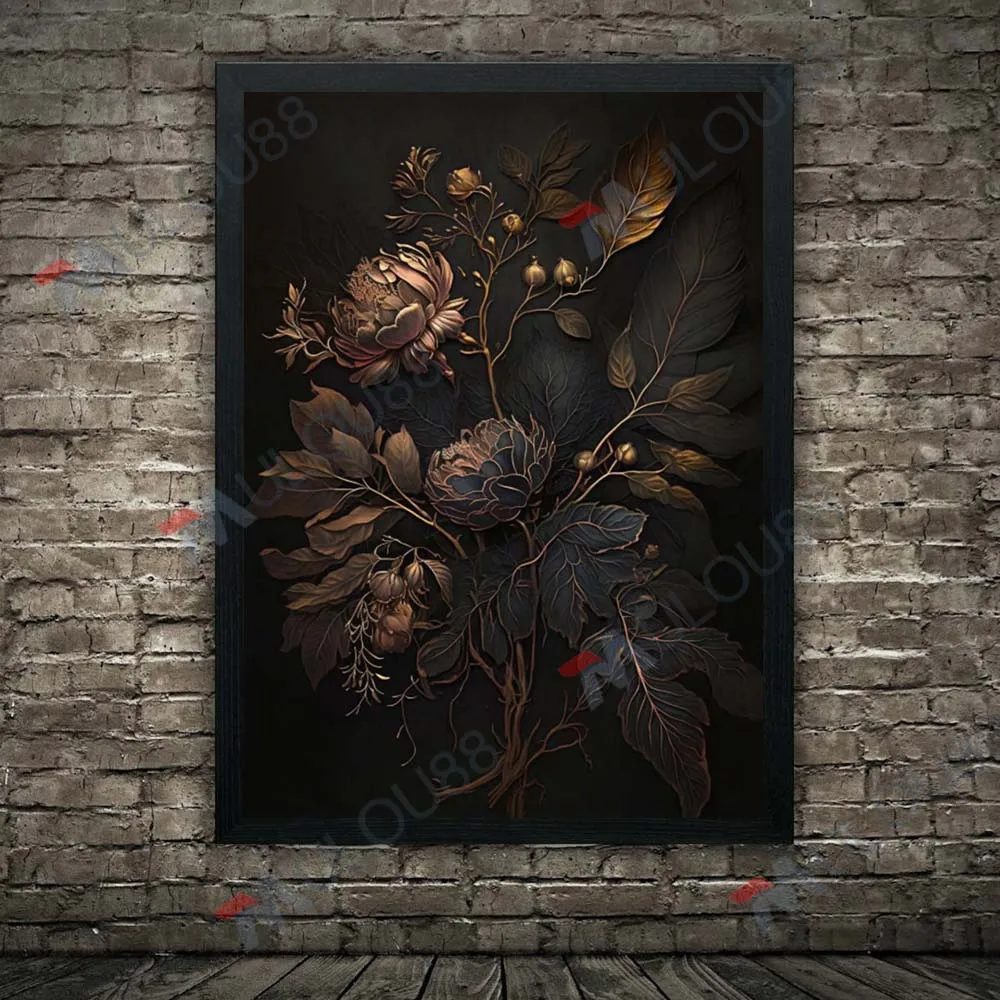 Moody Floral Botanical Moth Gothic Wall Art Canvas Painting Magic Plant Dark Academia Art Poster And Print Home Decor Unframed