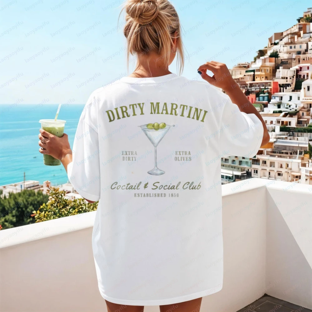 

Футболка с длинным рукавом Dirty Martini Cocktail & Social Club, с графическим принтом, женская одежда, винтажная футболка в стиле Y2K, эстетичная футболка оверсайз, топ