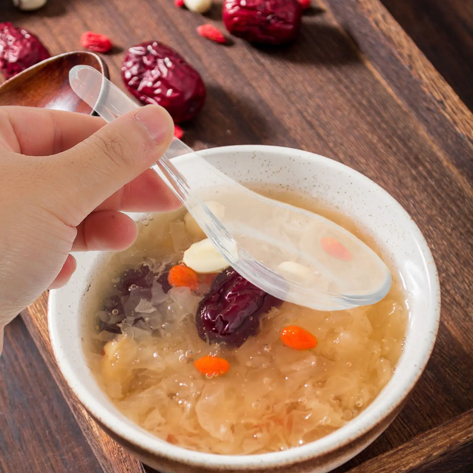 

3pcs Glass Dessert Spoon Transparent Reusable Spoons For Soup Yogurt Buffet Asian Tableware Kitchen Essential For Dining Serving