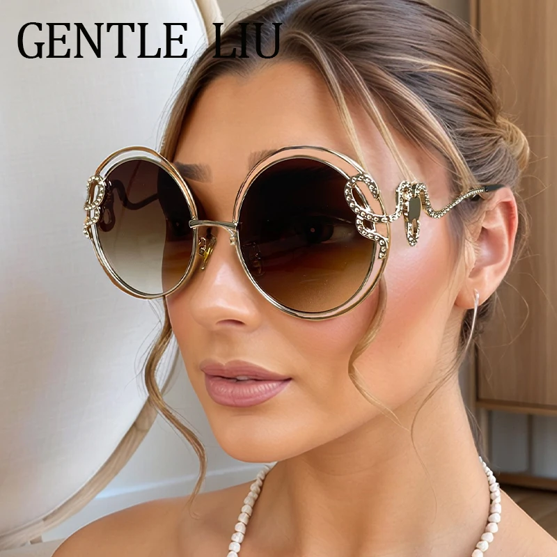 Vintage Round Metal Hollow Frame Sunglasses Women 2024 Luxury Brand Stylish Gradient Sun Glasses For Lady Retro Outdoor Eyewear