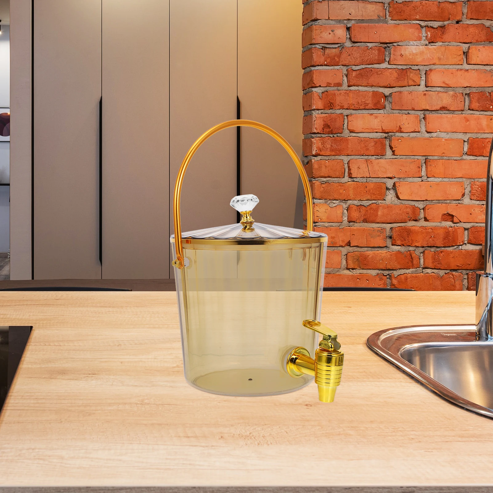 

Drink Dispenser with Spigot Beverage Container Juice Dispenser for Party Plastic Ice Bucket Faucet Carry Handle Big