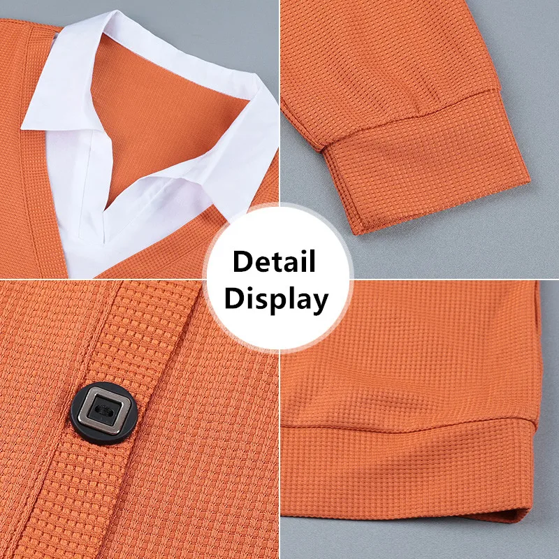 New Autumn And Winter Korean Fashion Fake Two-Piece Long Sleeved Pullover For Women'S Casual Loose Fitting Patchwork Knitted Top