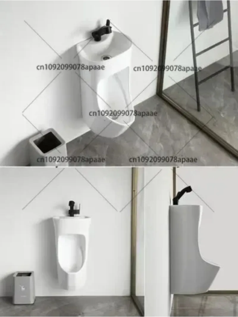 Picture 4: Water Saving Wall Mounted Ceramic Urinal with Wash Basin, Splash Proof Small Household Urinal for Bathroom